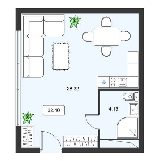 32 м², апартаменты-студия 10 029 452 ₽ - изображение 1