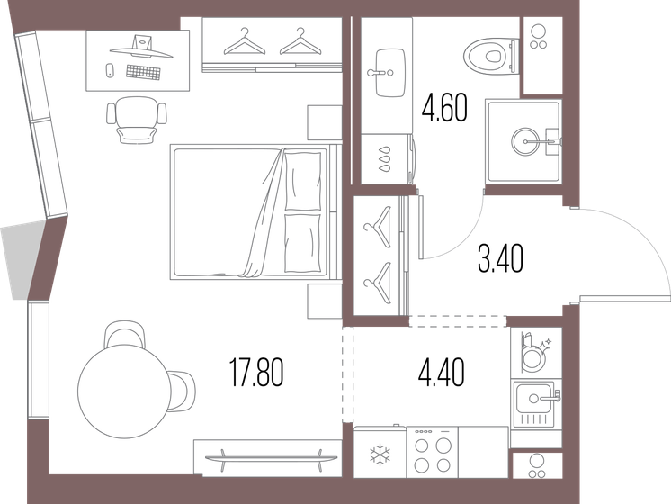 30,2 м², квартира-студия 15 190 600 ₽ - изображение 1