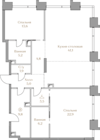 Квартира 114 м², 2-комнатная - изображение 1