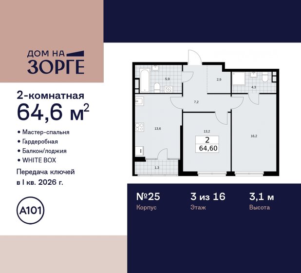 64,6 м², 2-комнатная квартира 29 655 136 ₽ - изображение 47
