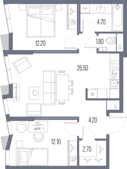 64,2 м², 2-комнатная квартира 28 280 100 ₽ - изображение 1