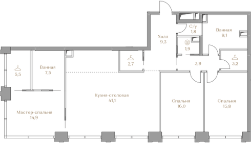 Квартира 132,7 м², 3-комнатная - изображение 1