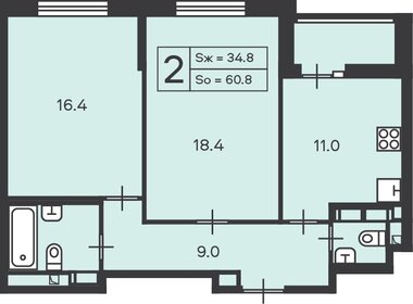 61,2 м², 2-комнатная квартира 17 142 120 ₽ - изображение 1