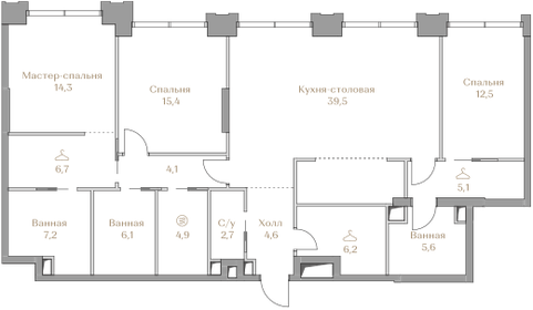 Квартира 134,9 м², 3-комнатная - изображение 1