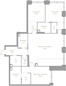 Квартира 132,6 м², 3-комнатная - изображение 1