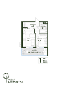 Квартира 36,9 м², 1-комнатная - изображение 1