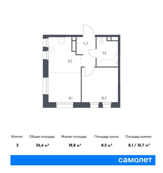 36,6 м², 1-комнатная квартира 15 713 649 ₽ - изображение 1