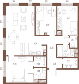 Квартира 103,9 м², 3-комнатная - изображение 1