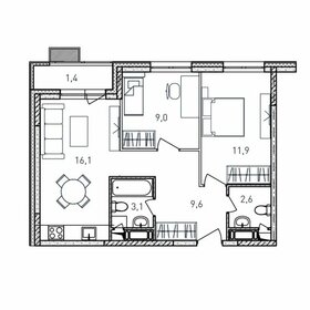 Квартира 53,7 м², 2-комнатная - изображение 1