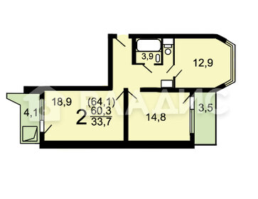 59,9 м², 2-комнатная квартира 19 000 000 ₽ - изображение 35