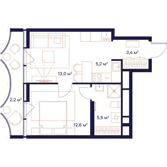 41,9 м², 1-комнатная квартира 22 700 300 ₽ - изображение 51