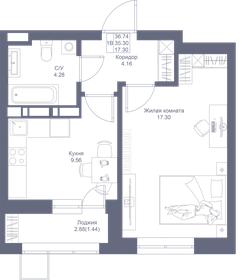 Квартира 36,7 м², 1-комнатная - изображение 1