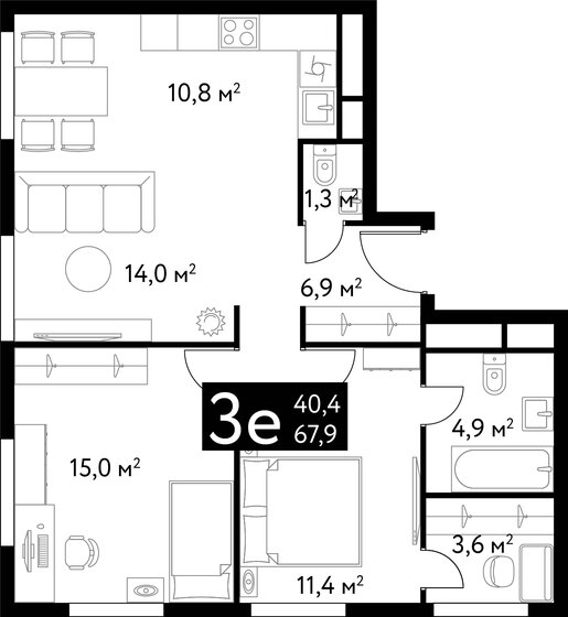 67,9 м², 3-комнатная квартира 43 340 028 ₽ - изображение 15