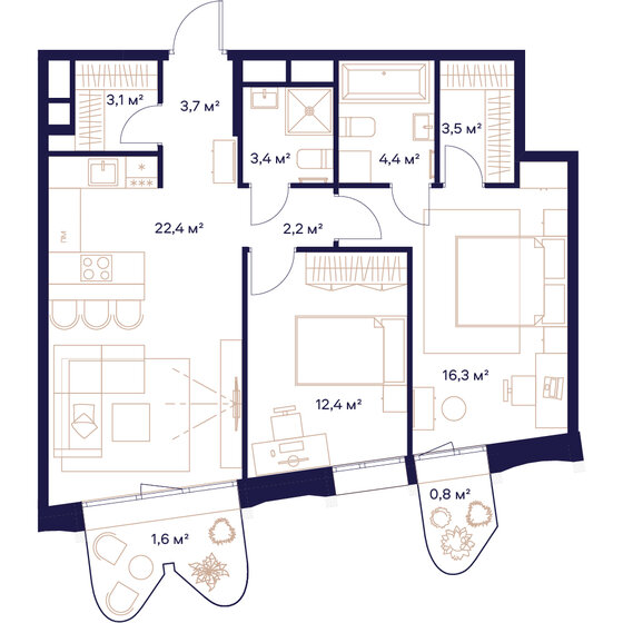 73,8 м², 2-комнатная квартира 36 435 800 ₽ - изображение 1