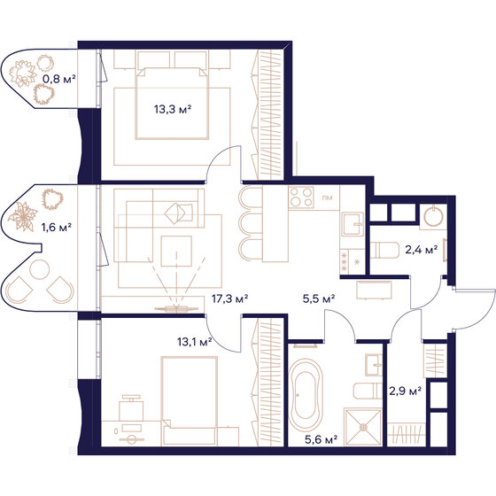 62,5 м², 2-комнатная квартира 35 012 500 ₽ - изображение 1