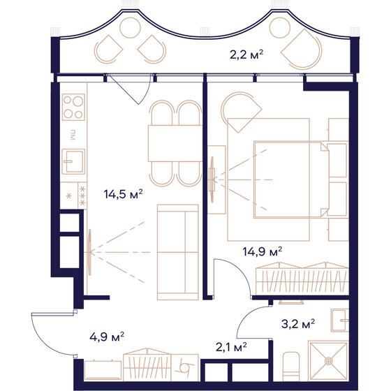 41,8 м², 1-комнатная квартира 26 993 800 ₽ - изображение 1