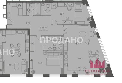 Квартира 132,7 м², 3-комнатная - изображение 1