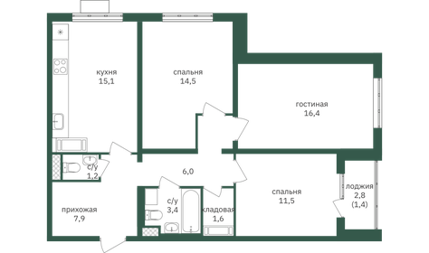 79 м², 3-комнатная квартира 22 852 000 ₽ - изображение 1