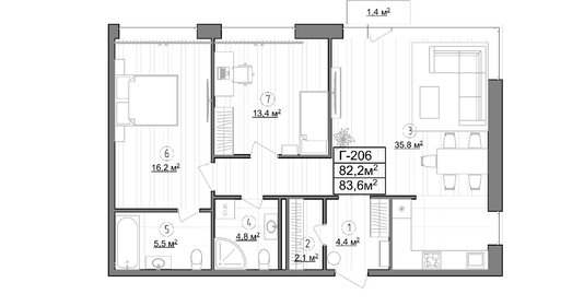 Квартира 82,2 м², 2-комнатные - изображение 1