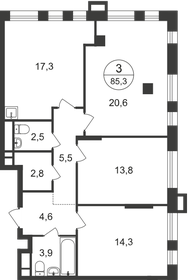 Квартира 85,3 м², 3-комнатная - изображение 1