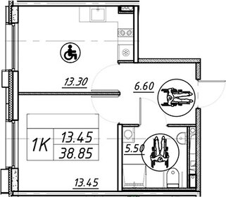 Квартира 38,9 м², 1-комнатные - изображение 1