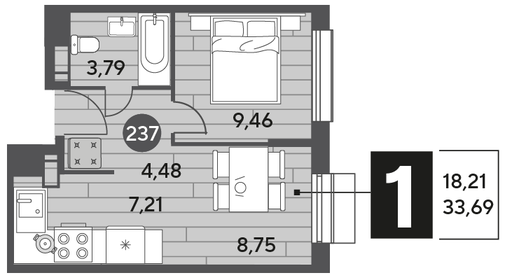33 м², 1-комнатная квартира 4 100 000 ₽ - изображение 107