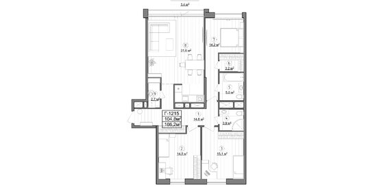 Квартира 104,8 м², 3-комнатные - изображение 1