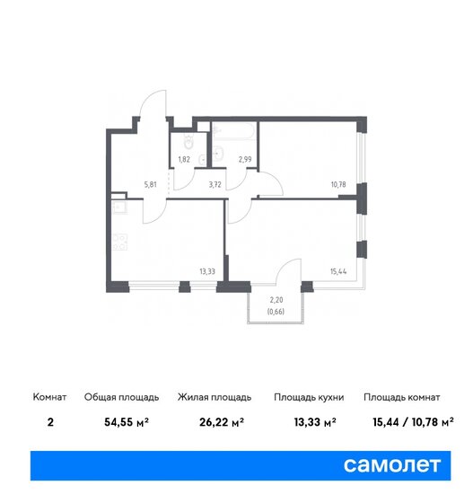 54,6 м², 2-комнатная квартира 13 220 876 ₽ - изображение 17