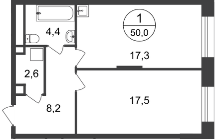 Квартира 50 м², 1-комнатная - изображение 1