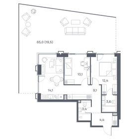 Квартира 76,6 м², 2-комнатная - изображение 1