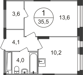 Квартира 35,5 м², 1-комнатная - изображение 1