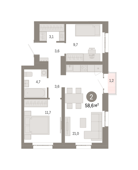 58,6 м², 2-комнатная квартира 19 650 000 ₽ - изображение 1