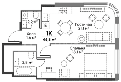 Квартира 46,8 м², 1-комнатная - изображение 1