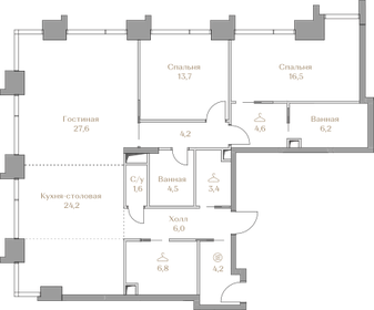 Квартира 123,5 м², 2-комнатная - изображение 1