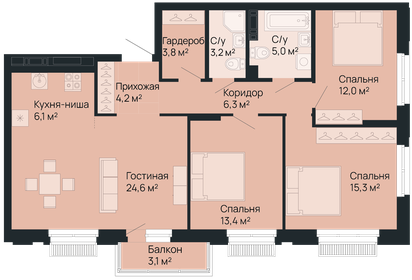 Квартира 94,8 м², 3-комнатная - изображение 1