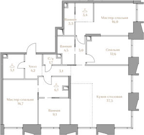 Квартира 126,3 м², 3-комнатная - изображение 1