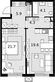 Квартира 55,6 м², 1-комнатная - изображение 1