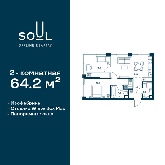 64,2 м², 2-комнатная квартира 31 945 920 ₽ - изображение 1