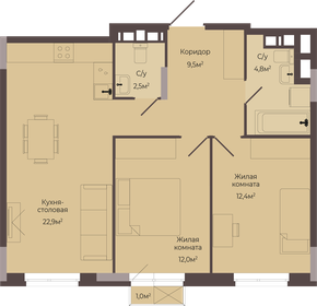 Квартира 64,4 м², 2-комнатная - изображение 1