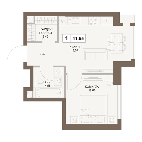 41,6 м², 1-комнатная квартира 22 577 148 ₽ - изображение 1
