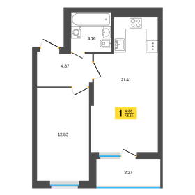 Квартира 45,5 м², 1-комнатная - изображение 1