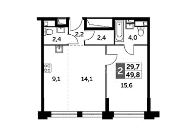 Квартира 49,8 м², 2-комнатная - изображение 1