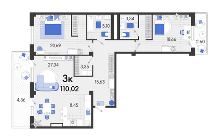 Квартира 110 м², 3-комнатная - изображение 1