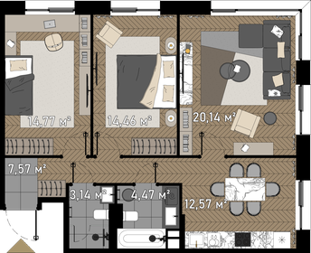 81,1 м², 3-комнатные апартаменты 33 956 396 ₽ - изображение 102