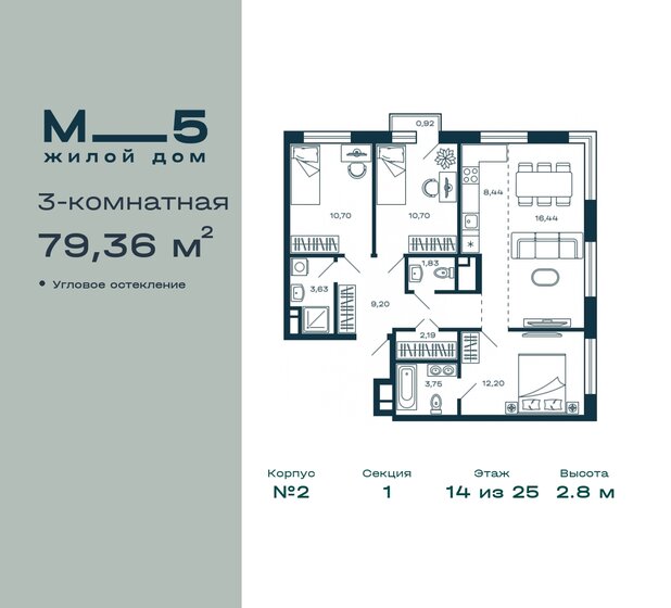 79,4 м², 3-комнатная квартира 20 450 120 ₽ - изображение 36