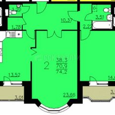 Квартира 73,5 м², 2-комнатная - изображение 2