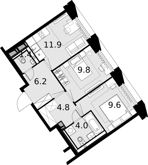 47,7 м², 2-комнатная квартира 12 879 000 ₽ - изображение 1