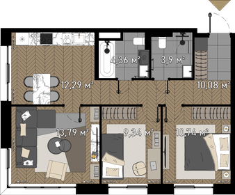 74,5 м², 3-комнатная квартира 26 600 000 ₽ - изображение 75