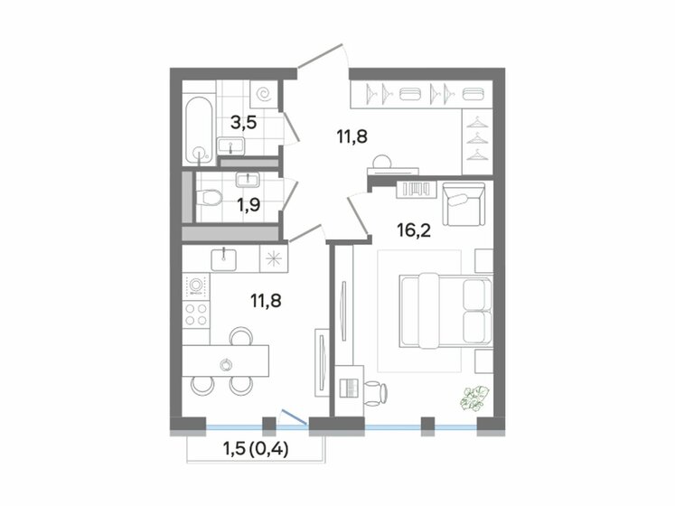 46,6 м², 1-комнатная квартира 9 409 315 ₽ - изображение 1