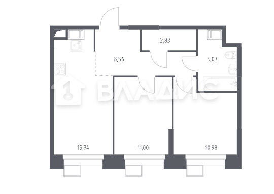 51,7 м², 2-комнатные апартаменты 11 990 000 ₽ - изображение 1